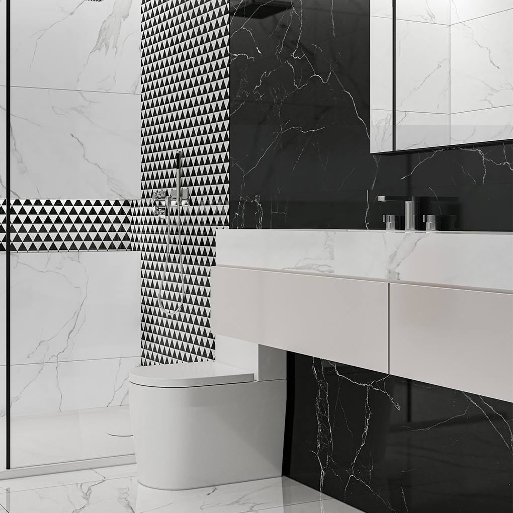 Ecoceramic Marmerlook Saigon Black Glossy Vloertegel 120x120cm