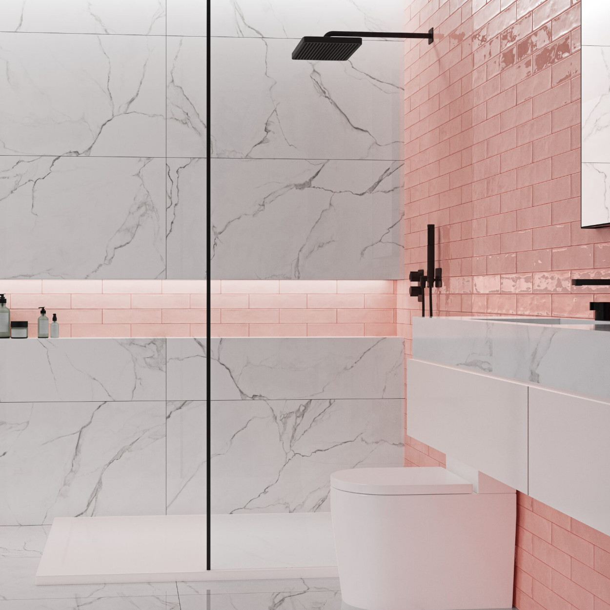 Ecoceramic Harlequin Wandtegel 7x28cm Rose