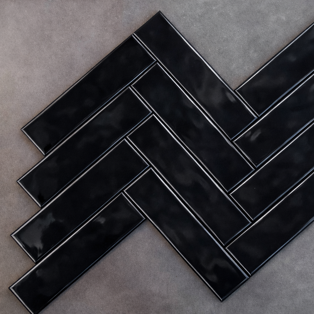 Rustic Wandtegel Stripe 7.5x30cm Stripe Glossy Black
