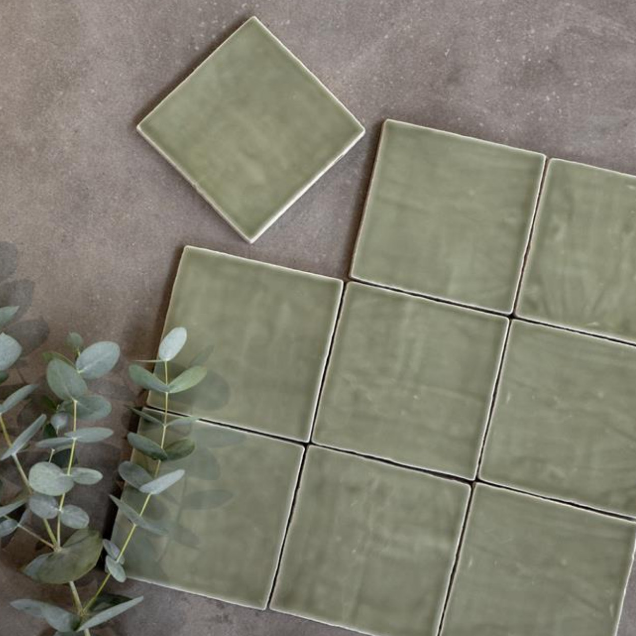 Rustic Handmade Wandtegel 13x13cm Vierkant Glossy Olive Green