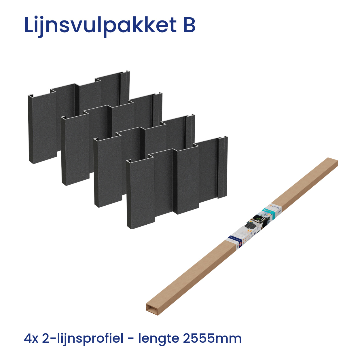 Cladix Aluminium Gevelbekleding Gitzwart – Vulpakket 2-lijns – 255 cm