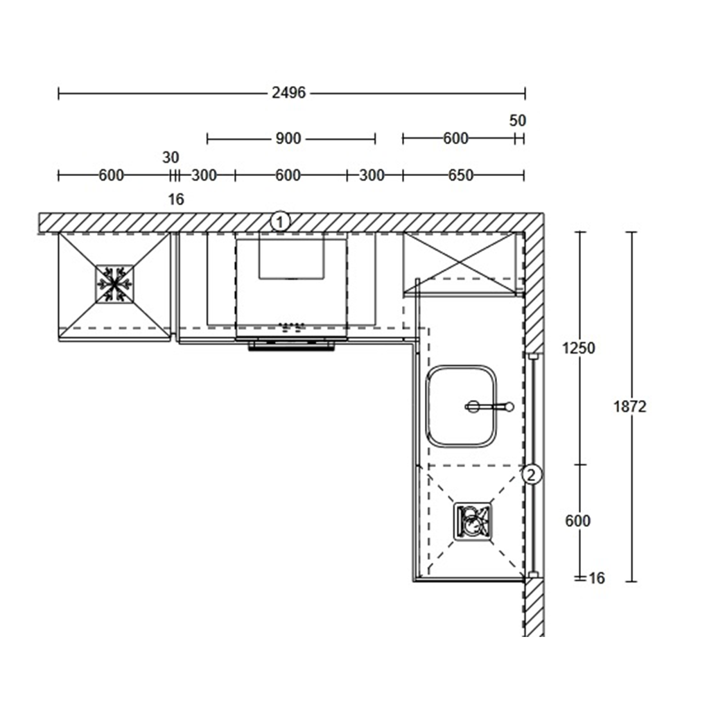Hoekkeuken Compleet Molde Greeploos 250x190cm Links